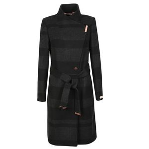 Ted Baker Black and Gray Wrap Wool Coat